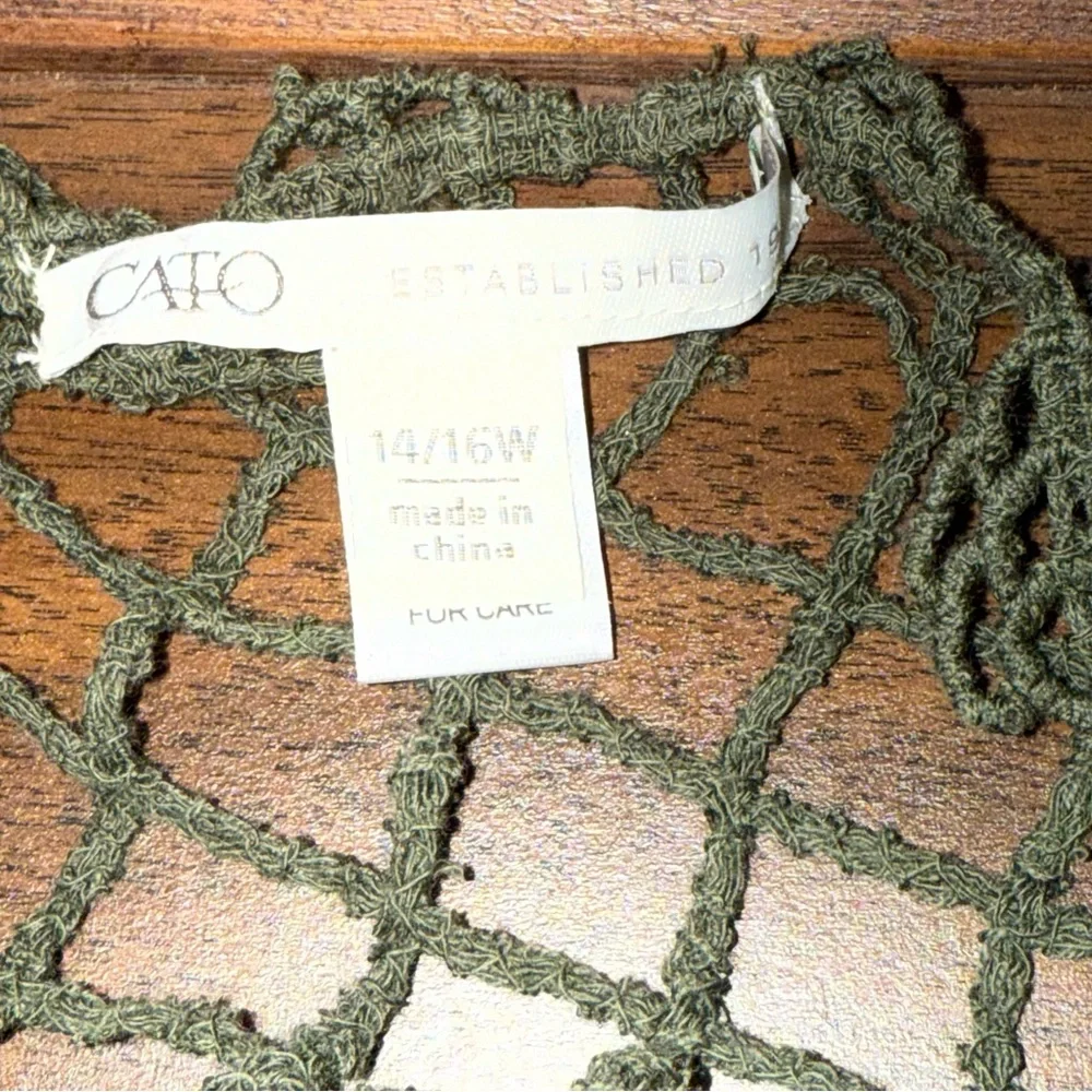 Cato Olive Green Crochet Knit Top Boho Sheer Long Sleeve Festival 14/16W - Picture 5 of 8